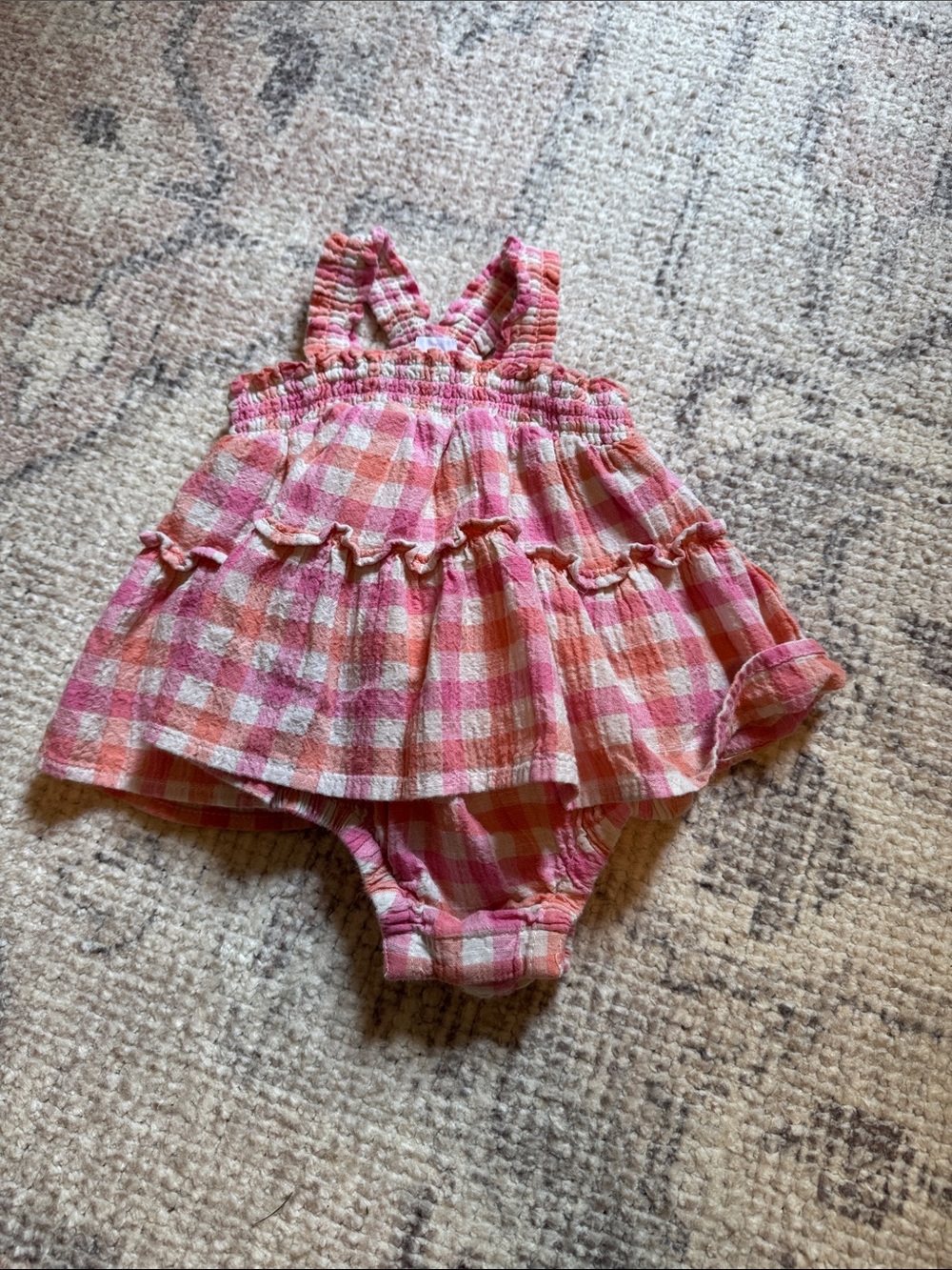 Baby Girls Pink Gingham Ruffle Romper